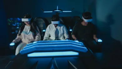Friends playing virtual reality game together augmented reality teknotower